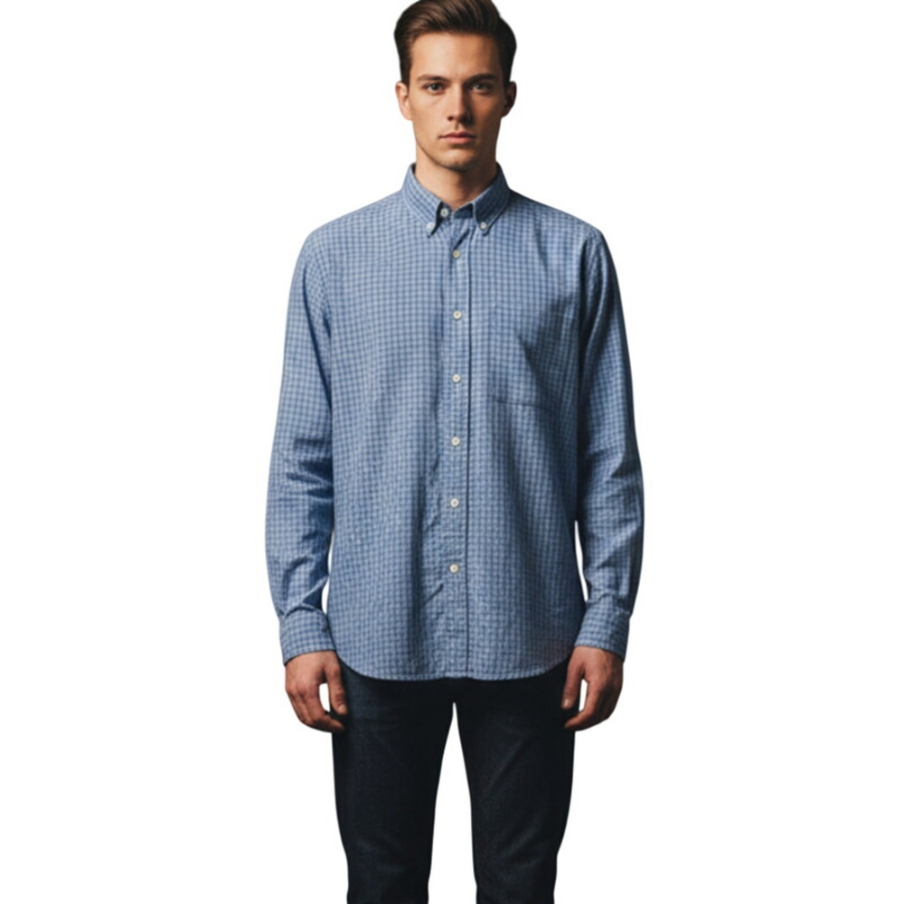 LL Bean Blue Long Sleeve Check Button Up 15 33